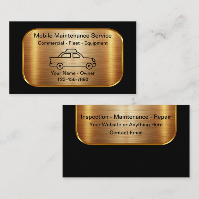 Classy Fleet And Commercial Equipment Maintenance Business Card (Front/Back)