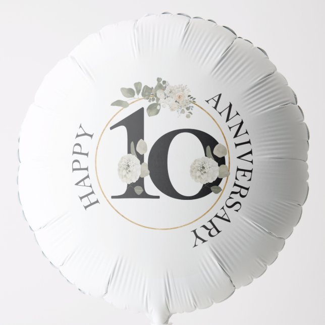 Classy Floral 10th ANNIVERSARY Balloon (Front)