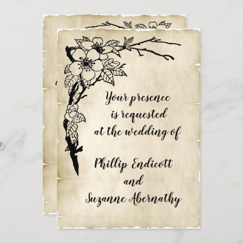 Classy Floral and Old Parchment Vintage Wedding Invitation