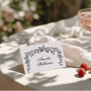 Classy Floral Black And White Modern Wedding  Table Number