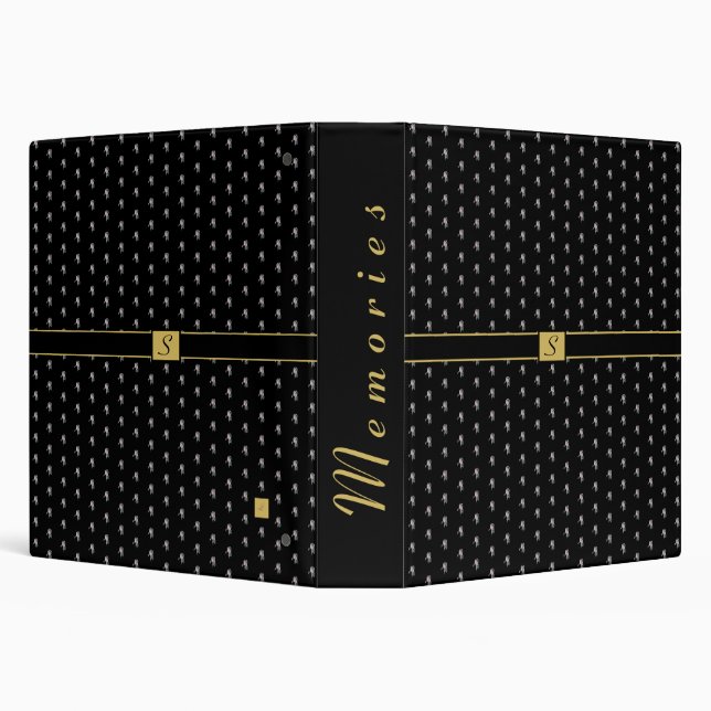 Classy Floral Black and White Pattern Monogram 3 R Ring Binder (Background)