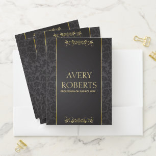 Classy Floral black gold Elegant Pocket Folder