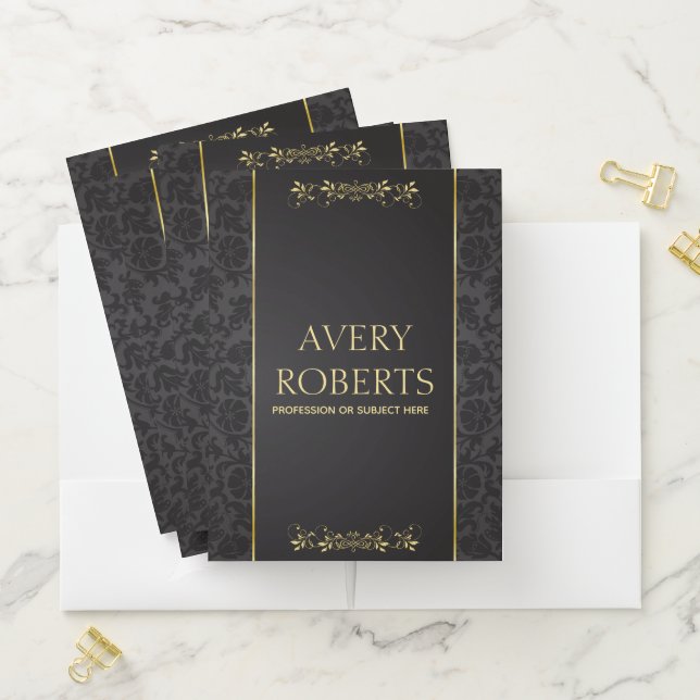 Classy Floral black gold Elegant Pocket Folder (In Situ)