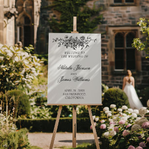  Classy Floral Black White Wedding Welcome Sign