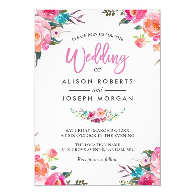 Classy Floral Blossom Watercolor Flowers Wedding Invitation