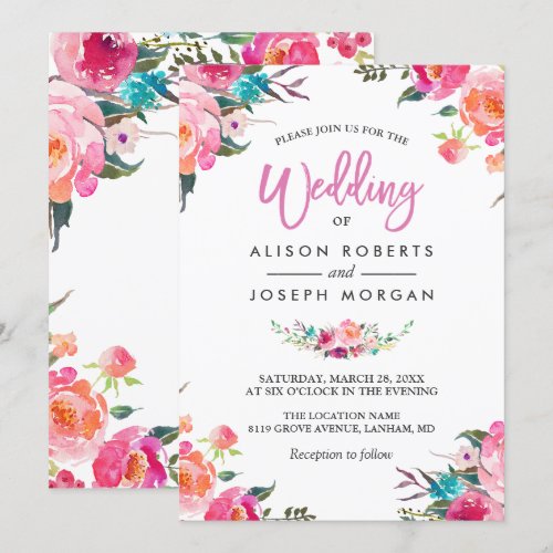 Classy Floral Blossom Watercolor Flowers Wedding Card