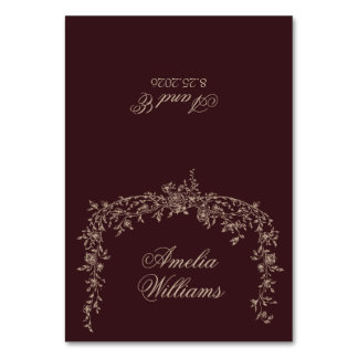 Classy Floral Burgundy Beige Botanical Wedding Table Number