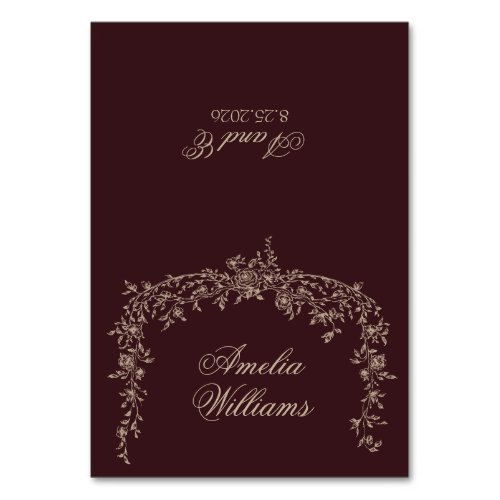 Classy Floral Burgundy Beige Botanical Wedding Table Number