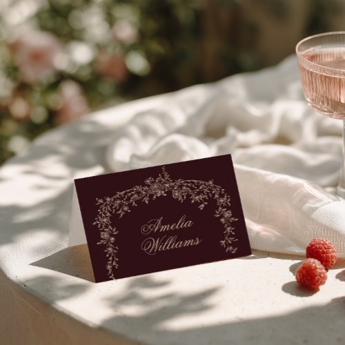 Classy Floral Burgundy Beige Botanical Wedding Table Number