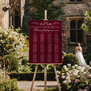 Classy Floral Burgundy Boho Wedding Seating Charts Foam Board
