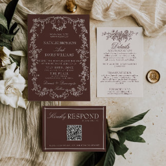 Classy Floral Chocolate Brown Old Money Wedding Invitation