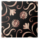 Classy Floral Damask Black and Rose Gold Sunflower Ceramic Tile<br><div class="desc">This beautiful design features a feminine and elegant pattern that is inspired by damask pattern  art. Please note that the rose gold part is printed with regular ink,  and does not use real rose gold foil.</div>