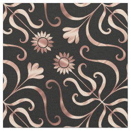 Classy Floral Damask Black and Rose Gold Sunflower Fabric