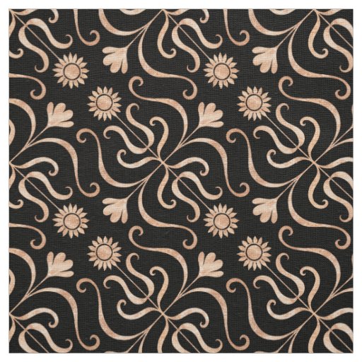Classy Floral Damask Black and Rose Gold Sunflower Fabric