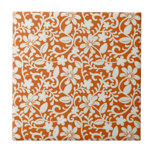 Classy Floral Damask Burnt Orange Pattern Ceramic Tile