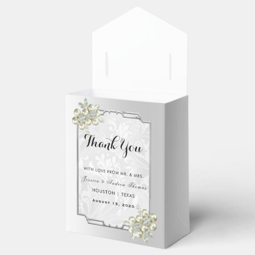 Classy Floral Gem Silver Framed Wedding Favor Boxes