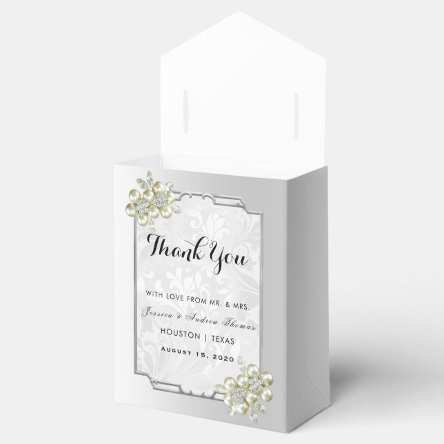 Classy Floral Gem, Silver Framed Wedding Favor Boxes (Opened)