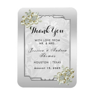 Classy Floral Gem, Silver Framed Wedding Favor Magnet