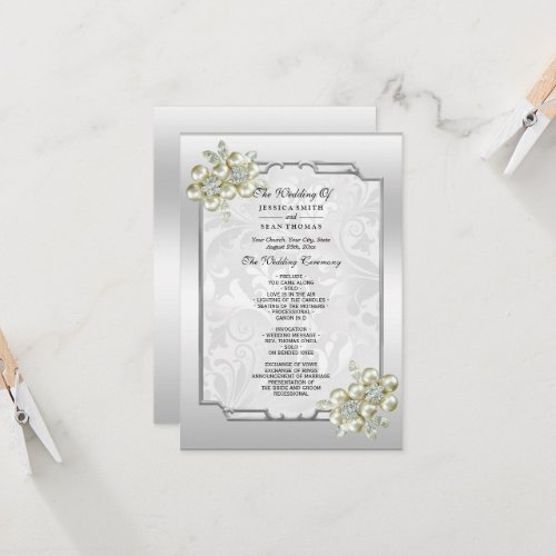 Classy Floral Gem Silver Framed Wedding Program