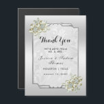 Classy Floral Gem, Silver Framed Wedding Thank You<br><div class="desc">Beautiful classy and sophisticated Wedding Thank You Magnet Card with a stylish silver frame on a silver background with pretty pearl gem decorated flower decorations in the corners all on a white damask background full of swirls and flourishes. A romantic, elegant posh invite for any event. All text is fully...</div>