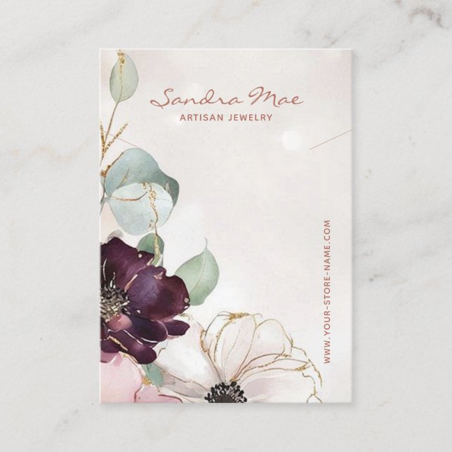 Classy Floral Gold Glitter Jewelry Display Card (Front)