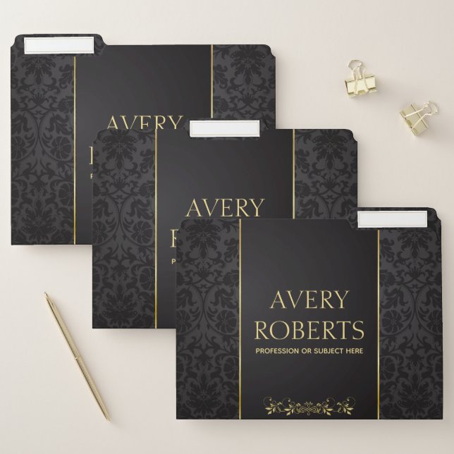 Classy Floral metallic black gold royal File Folder (Set)