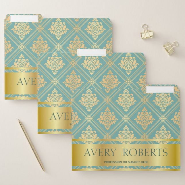 Classy Floral metallic cyan gold royal File Folder (Set)