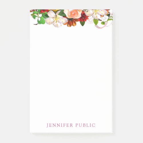 Classy Floral Modern Template Watercolor Flowers Post_it Notes