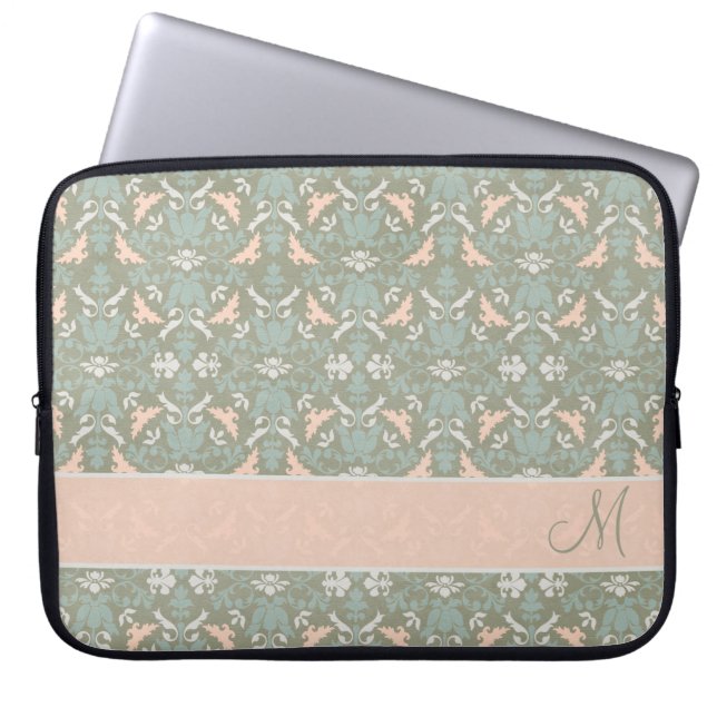 Classy Floral Monogram Damask Laptop Sleeve (Front)