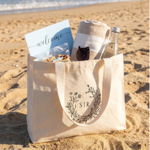 Classy Floral Monogram Wedding Welcome Guest Large Tote Bag
