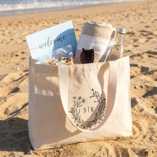 Classy Floral Monogram Wedding Welcome Guest Large Tote Bag