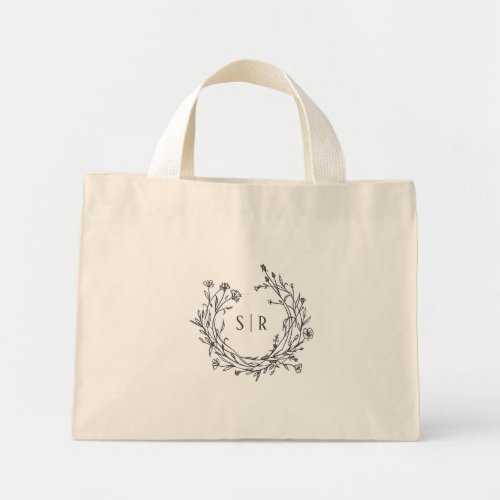 Classy Floral Monogram Wedding Welcome Guest Mini Tote Bag
