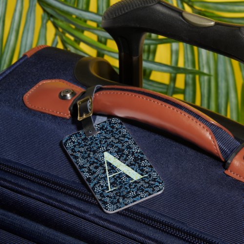 Classy Floral Monogrammed Letter A blue Luggage Tag