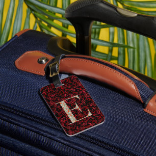 Classy Floral Monogrammed Letter E dark red Luggage Tag