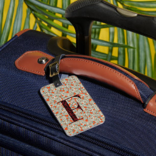 Classy Floral Monogrammed Letter F green red Luggage Tag