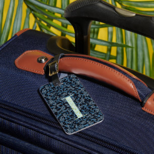 Classy Floral Monogrammed Letter I blue Luggage Tag