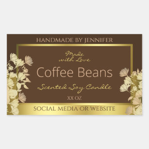 Classy Floral Product Packaging Labels Brown Gold