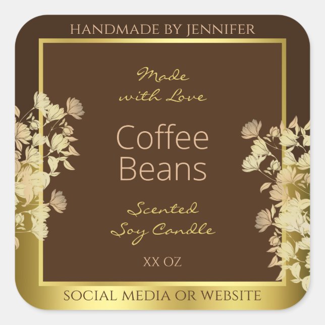Classy Floral Product Packaging Labels Brown Gold  (Front)