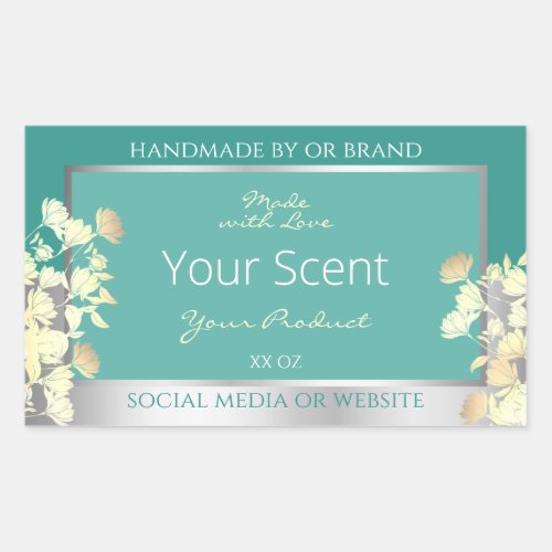 Classy Floral Product Packaging Labels Teal Silver