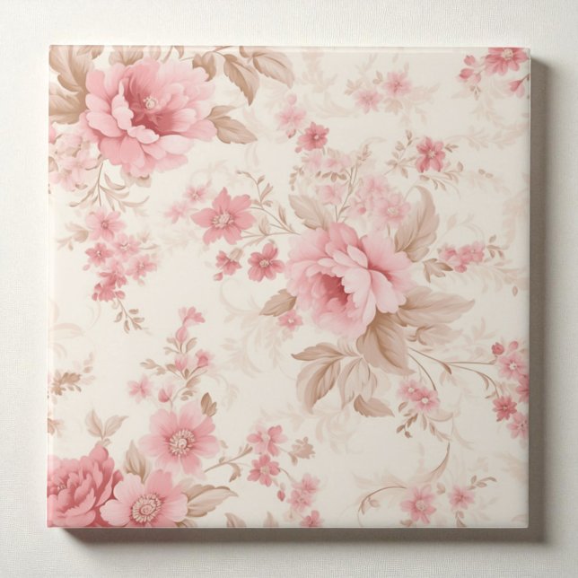 Classy Floral Rose Pink Ceramic Tile (Creator Uploaded)