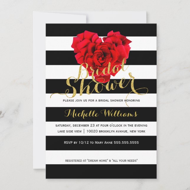 Classy Floral stripes bridal shower invitation (Front)