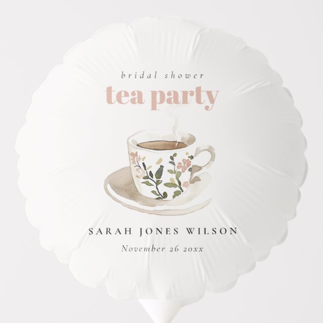 Classy Floral Tea Cup Bridal Shower Tea Party  Balloon (Front)