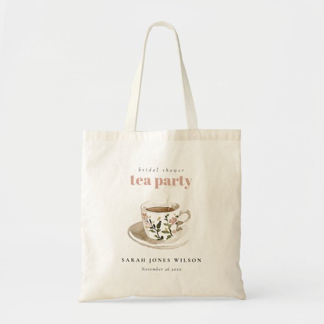 Classy Floral Tea Cup Bridal Shower Tea Party  Tote Bag (Front)