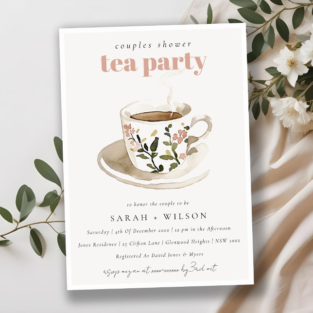 Classy Floral Tea Cup Couples Shower Tea Party  Invitation (Creator Uploaded)