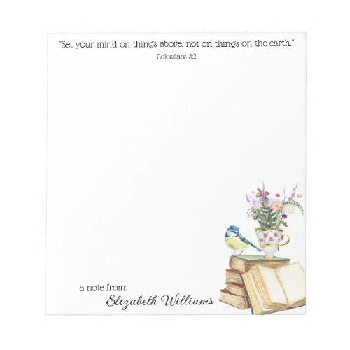 Classy Floral Watercolor Bible Verse Books Teacup Notepad