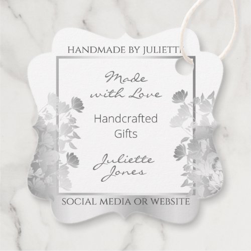Classy Floral White and Silver Product Packaging Favor Tags