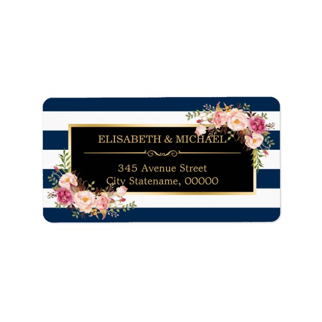 Classy Floral Wrap Navy Blue DIY Stripes Color Label