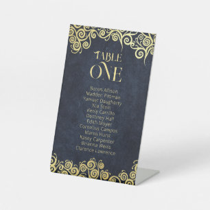 Classy Flourish Navy Blue And Gold Winter Wedding Pedestal Sign