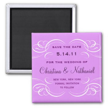 Classy Flourish Save The Date Magnet (purple) by spinsugar at Zazzle