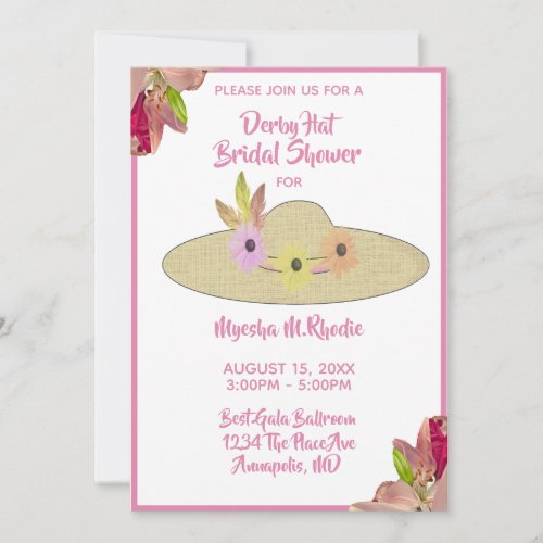 Classy Flower Beige Hat Derby Bridal Shower  Invitation
